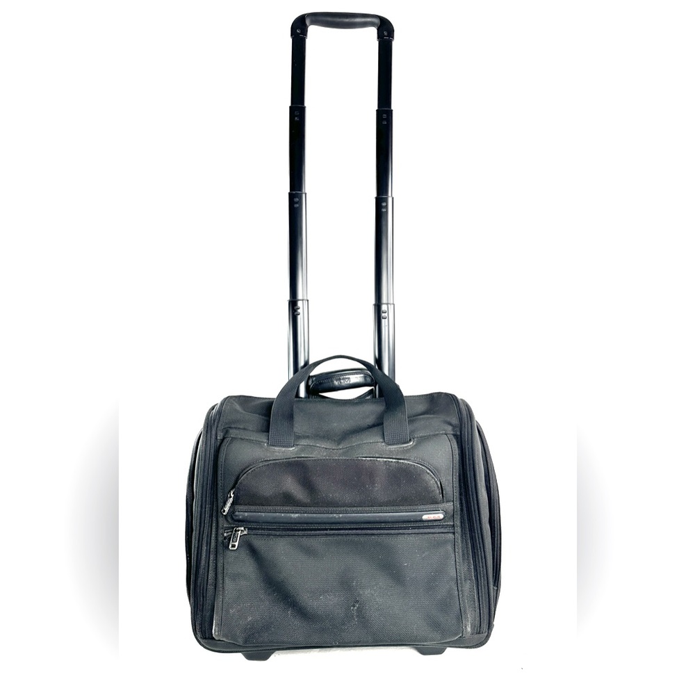 TUMI Alpha Wheeled Black Ballistic Nylon 17" Carry On Luggage Bag Side Pockets